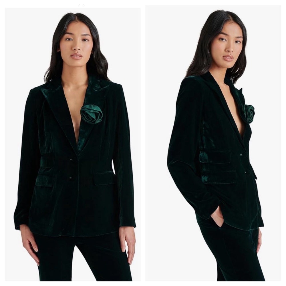 STEVE MADDEN Merene Women’s S Green Blazer Velvet Rosette Holiday Dark Academia